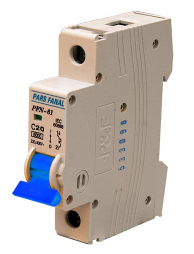 کلید مینیاتوری تک پل (6KA) 20A پارس فانال MODEL : PFN61/20A