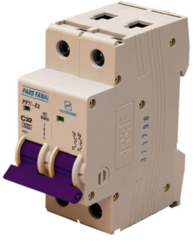 کلید مینیاتوری دو پل (6KA) 32A پارس فانال MODEL : PFN62/32A