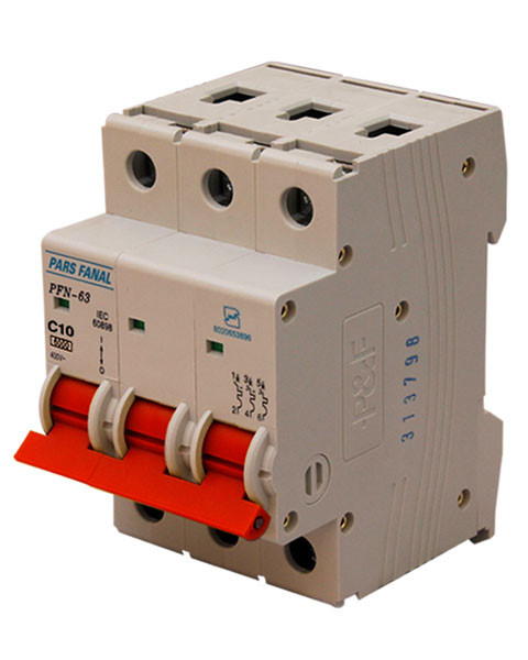 کلید مینیاتوری سه پل (6KA) 10A پارس فانال MODEL : PFN63/10A