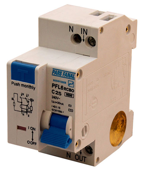 کلید محافظ جان ترکیبی الکترونیک2 پل 25 آمپر پارس فانال MODEL : PFL6-2P/25A
