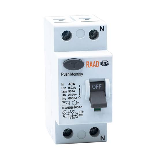 کلید محافظ جان 2 پل رعد 40 آمپر RBRC-2P-40A-6kA