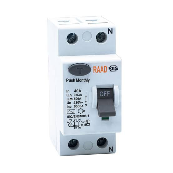 کلید محافظ جان 2 پل رعد 40 آمپر RBRC-2P-40A-6kA