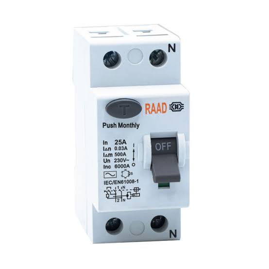 کلید محافظ جان 2 پل رعد 25 آمپر RBRC-2P-25A-6kA